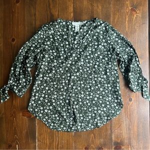 H&M Women’s 3/4 tie sleeve Black and White Floral Top Size 12 FALL